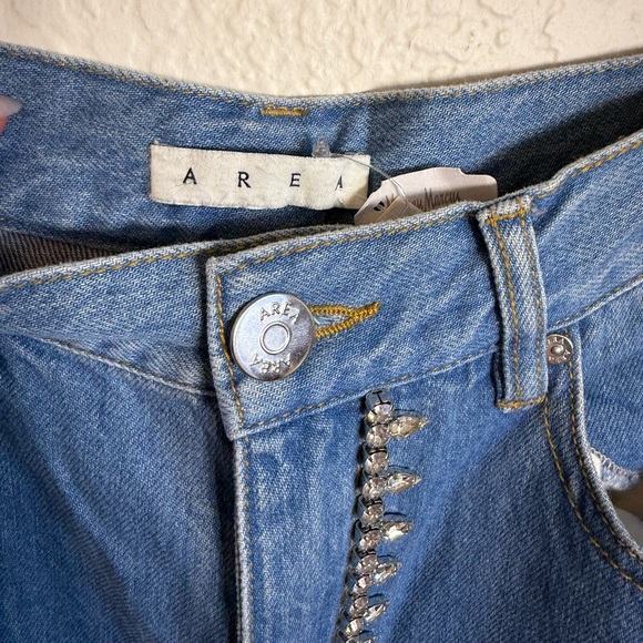 AREA Blue Crystal Heart Cutout Cropped Jeans - Picture 9 of 15